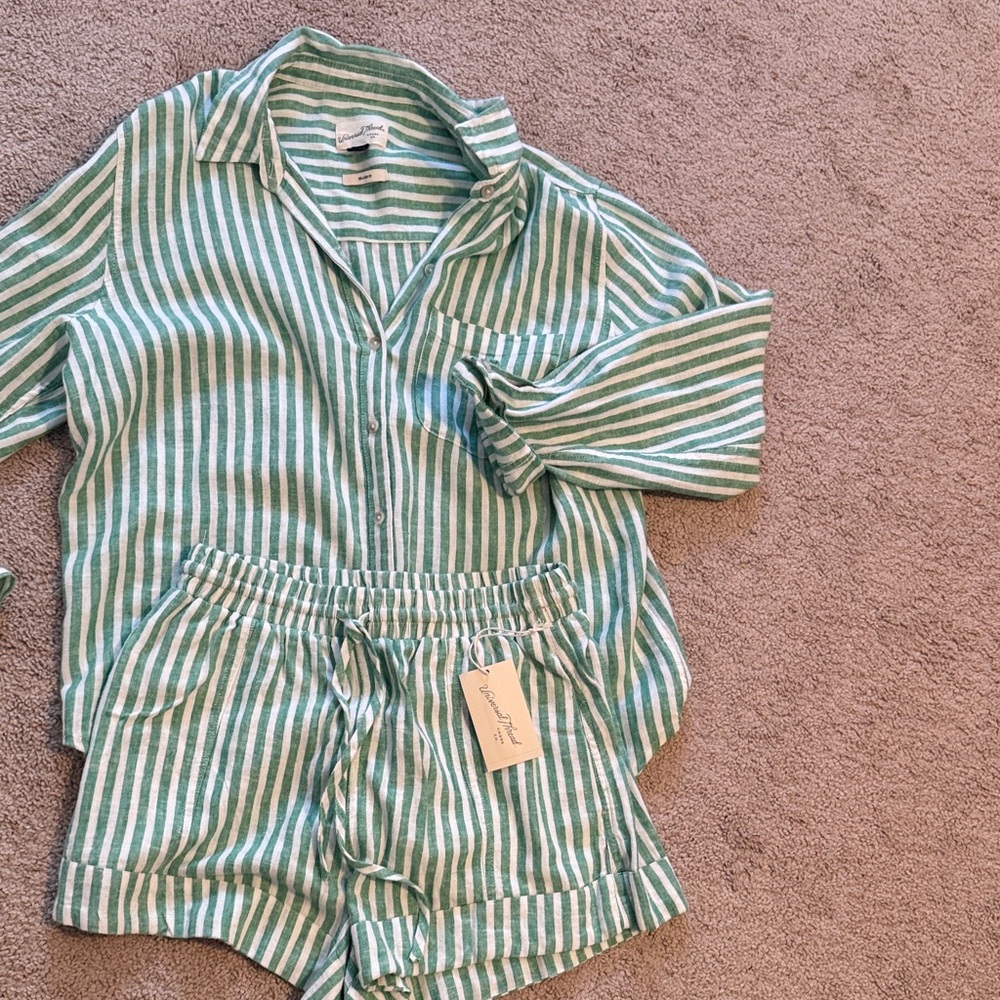 Universal Thread Green and White Striped Button Down Shirt